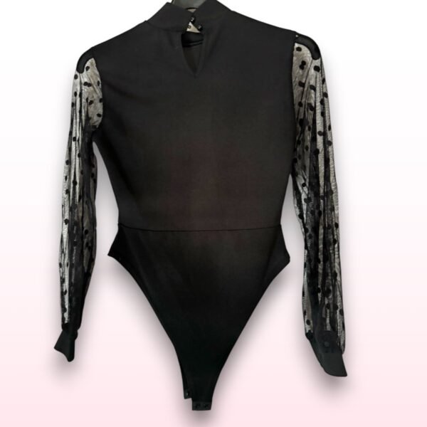 Polka Dot Mesh Sleeve High Neck Bodysuit - UK 10 - Image 4