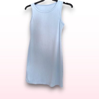 Baby Blue Ribbed Sleeveless Vest Dress – Size Small