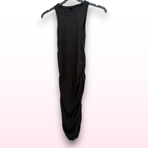 Black Sleeveless Ribbed Ruche Midi Dress – Size Small