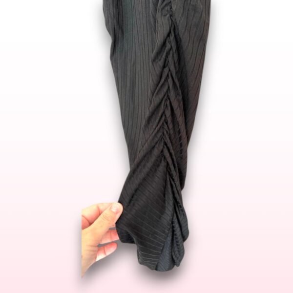 Black Sleeveless Ribbed Ruche Midi Dress – Size Small - Image 2