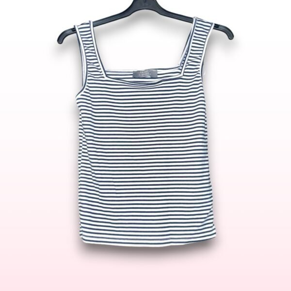 Black & White Striped Ribbed Vest Top – Size L