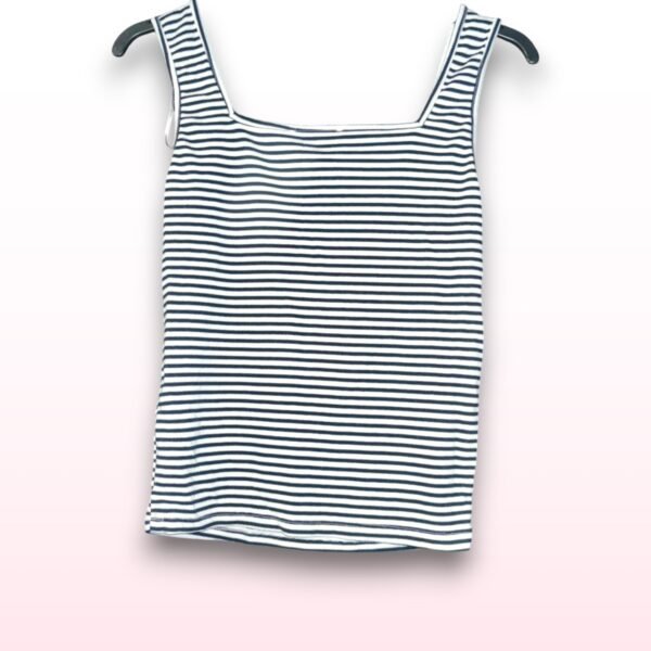 Black & White Striped Ribbed Vest Top – Size L - Image 2