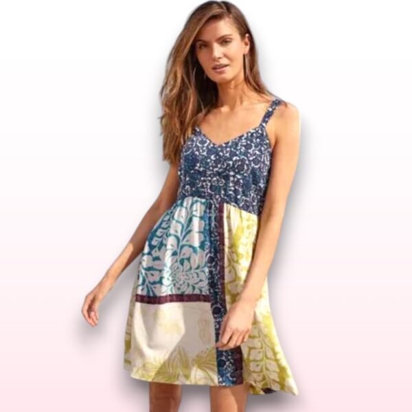 Blue & Yellow Strappy Summer Dress – Size 14
