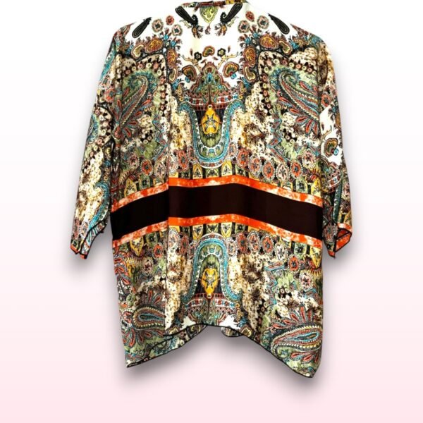 Boho Print Top with Sparkly V-Neck – Size S/M - Image 2