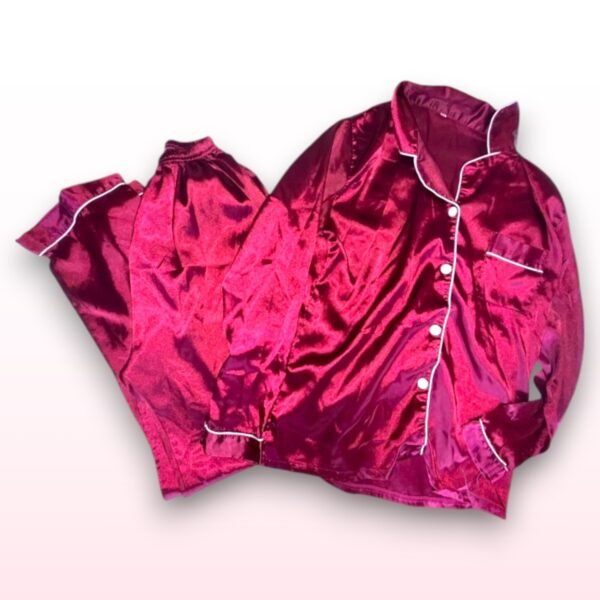 Burgundy Satin Pyjama Set – Size M
