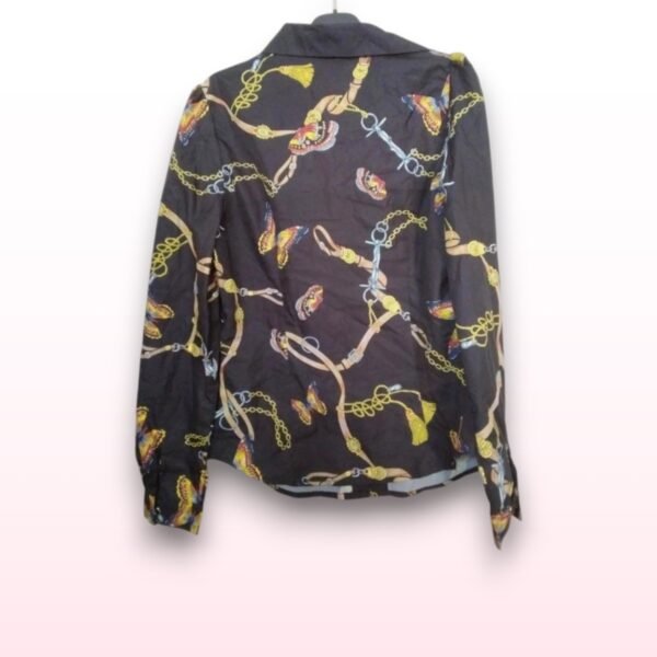 Chain & Butterfly Print Satin-Feel Blouse – Size S - Image 3