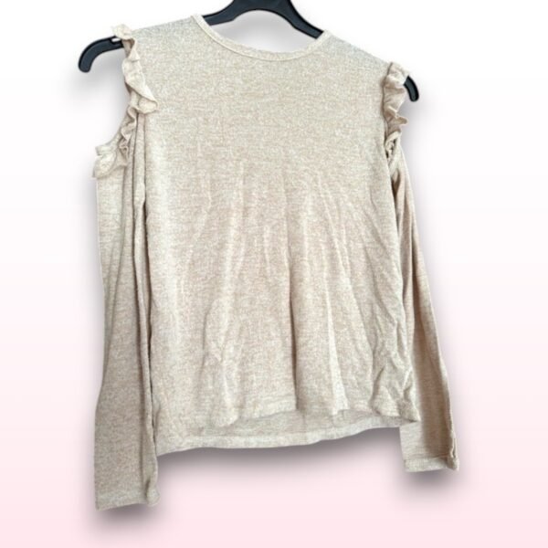 Girls Cold Shoulder Ruffle Top – Beige (Age 10–11, Primark)