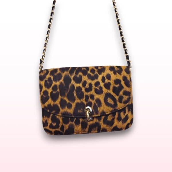 Leopard Print Clutch Bag with Gold Chain Strap
