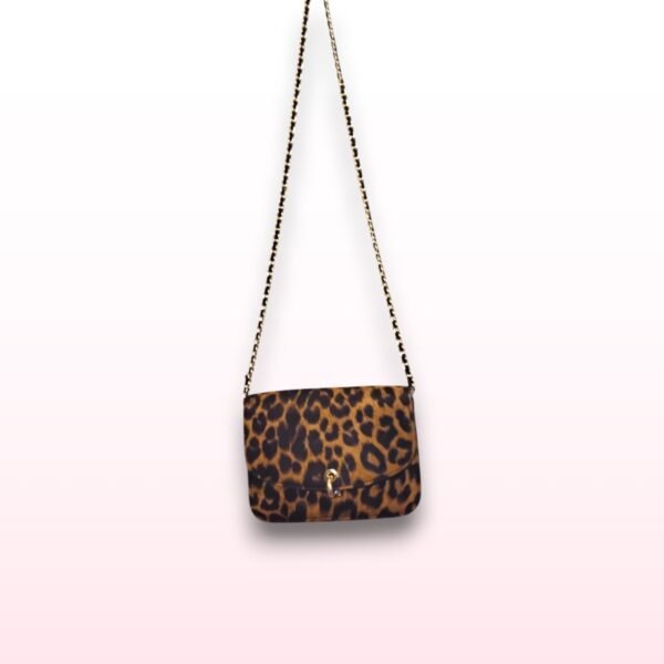 Leopard Print Clutch Bag with Gold Chain Strap - Image 2