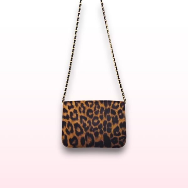Leopard Print Clutch Bag with Gold Chain Strap - Image 3