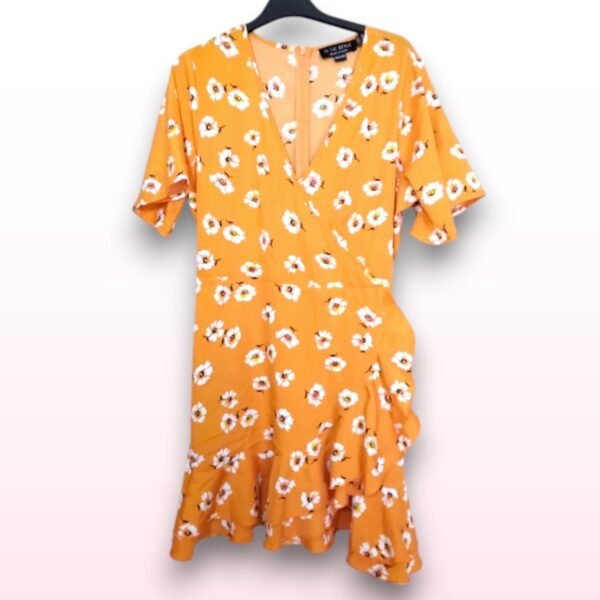 Orange Floral Wrap Dress – UK 10 Petite - Image 3