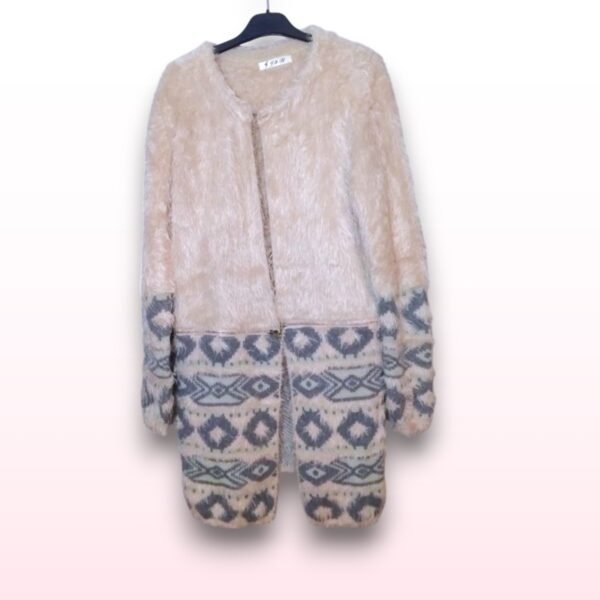 Pink Fluffy Geometric Patterned Cardigan – One Size