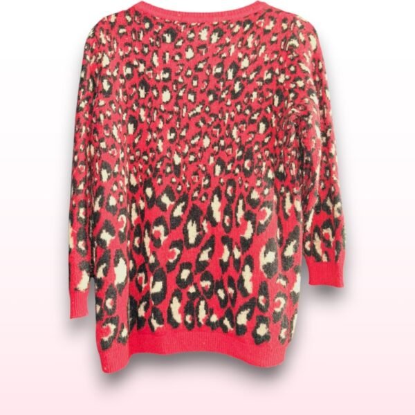 Red Furry Leopard Print Jumper – Size 18 - Image 2