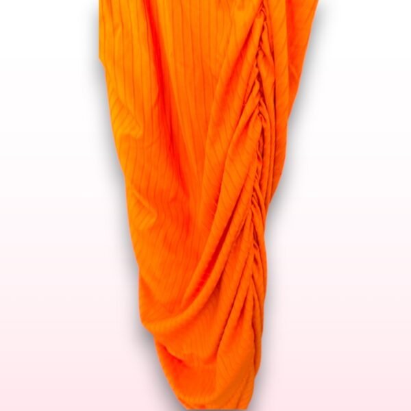 Sleeveless Ribbed Ruche Midi Dress – Bright Orange (Size Small) - Image 2