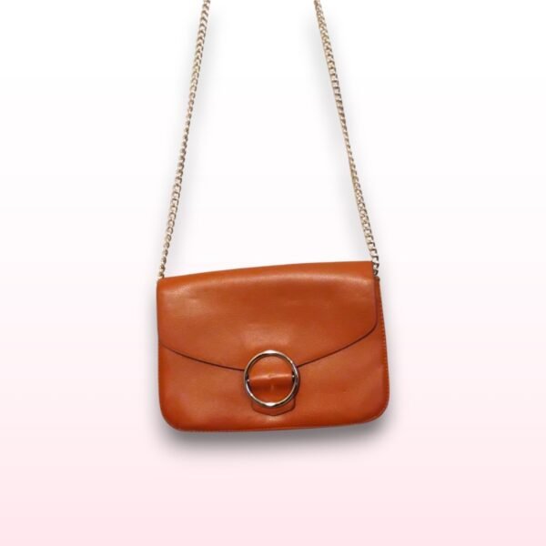 Tan Faux Leather Shoulder Bag with Gold Chain