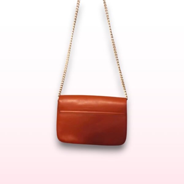 Tan Faux Leather Shoulder Bag with Gold Chain - Image 2