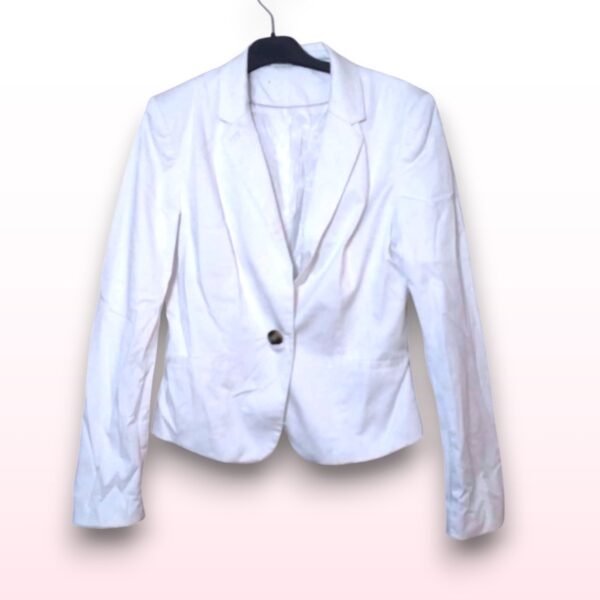 White Cotton & Linen Blend Blazer – UK 6