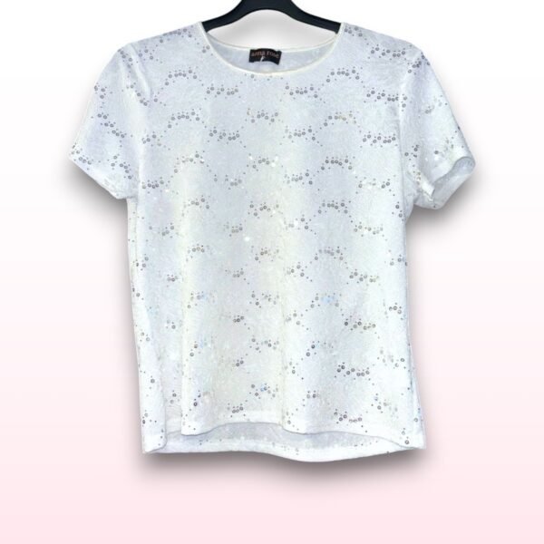 White Sequin Short Sleeve Top – Size L