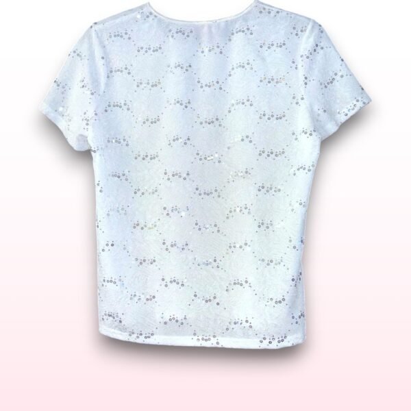 White Sequin Short Sleeve Top – Size L - Image 2