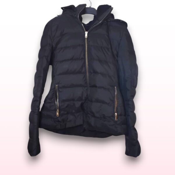 Zara Black Puffa Down Hooded Coat – Size M