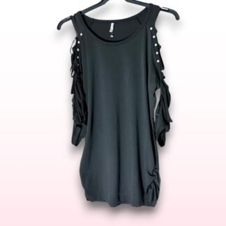 Black Studded Open Cut Sleeve Top – Size L