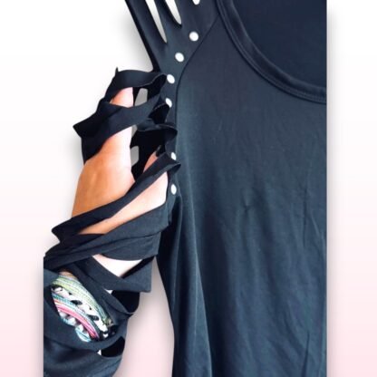 Black Studded Open Cut Sleeve Top – Size L - Image 2
