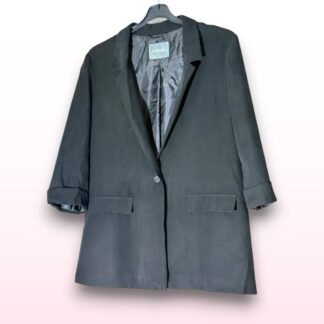 Black Suede-Feel Long Blazer – Size 12
