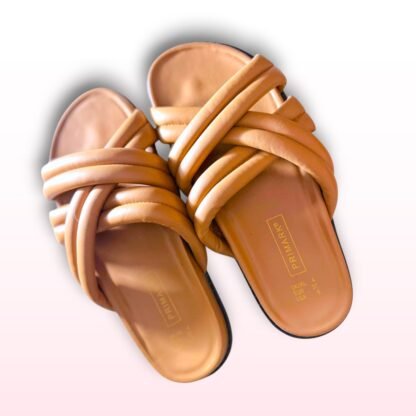 Camel Brown Padded Strap Sliders – UK 4
