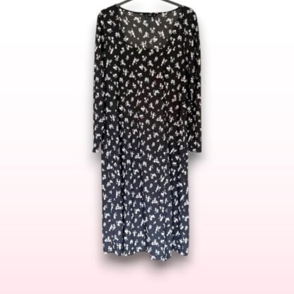 F&F Black Floral Midi Dress – Long Sleeve – Size XL