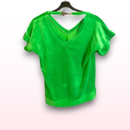 Green Velour Short Sleeve Top – Size S/M