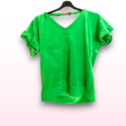 Green Velour Short Sleeve Top – Size S/M - Image 2
