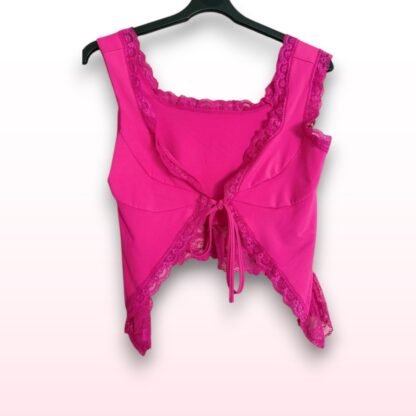 Lace Trim Tie Front Top – Size S - Image 2