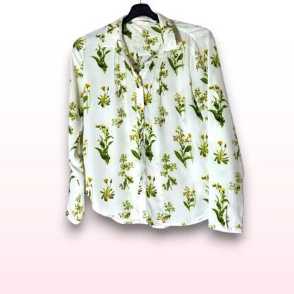 Leaf Print Button-Up Blouse – Size M