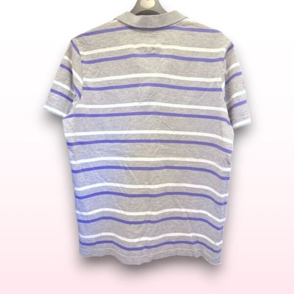 Men’s Adidas Striped Polo Shirt – Grey/Purple (Large) - Image 2