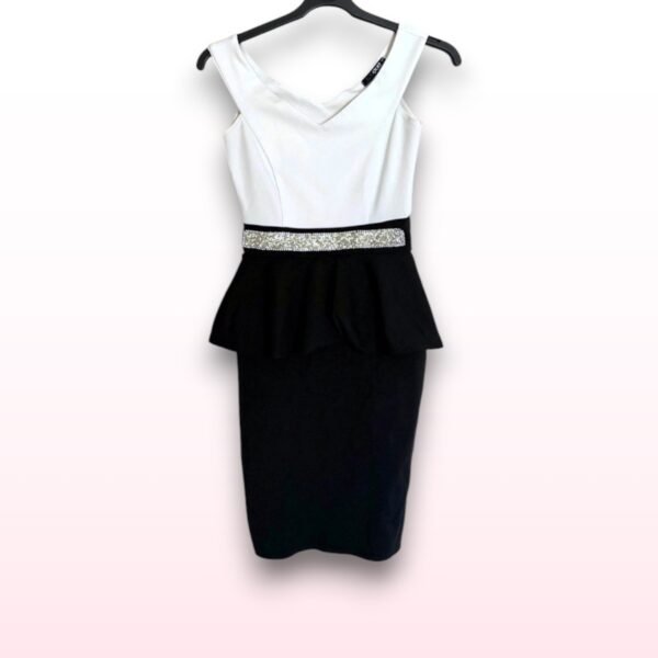 QUIZ Peplum Dress with Sequin Waistband - UK 8