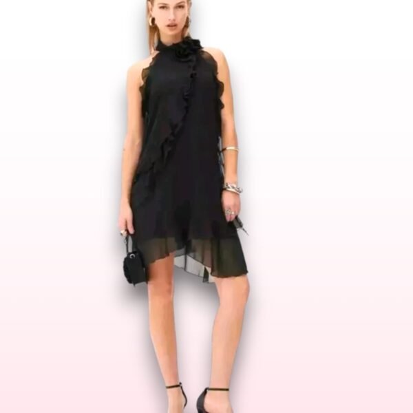 Rita Ora Black Ruffle Halter Dress – UK 16