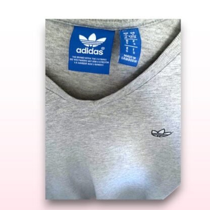 Adidas Originals Grey V-Neck T-Shirt – Size Small - Image 3