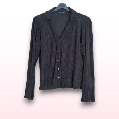 Black Plissé Button-Up Shirt – Size M