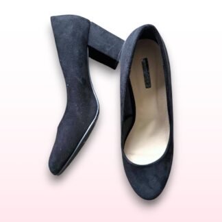 Black Suede Block Heel Court Shoes – Size 6