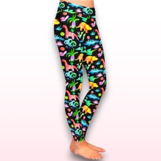 Colourful Dinosaur Print Leggings – One Size (UK 8-12)
