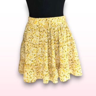 Ditsy Floral Yellow Tiered Mini Skirt – Size Small