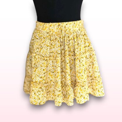 Ditsy Floral Yellow Tiered Mini Skirt – Size Small