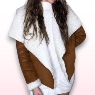 Faux Suede & Sherpa Waterfall Aviator Jacket – Size 12