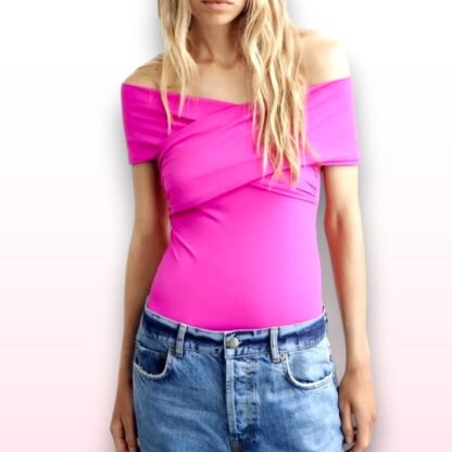 Fuchsia Off-Shoulder Crossover Bodysuit – Size L