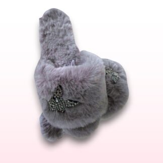 Grey Faux Fur Star Slippers – UK 3/4
