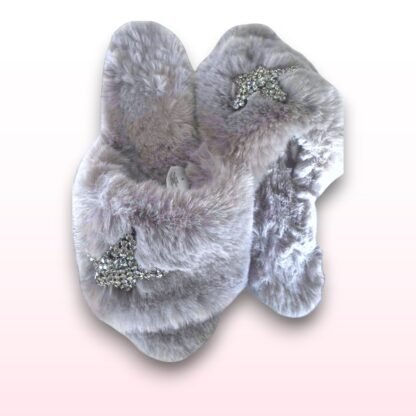 Grey Faux Fur Star Slippers – UK 3/4 - Image 2