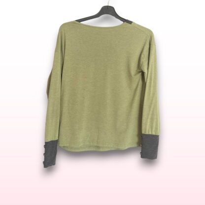 Khaki Green V-Neck Button Sleeve Top – Size S - Image 2