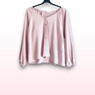 Pale Pink Plissé Button-Up Blouse – UK 14
