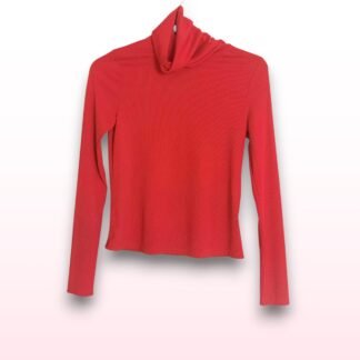 Red Ribbed Roll Neck Top – Size S