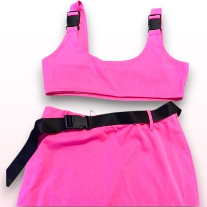 Neon Pink Buckle Strap Rave Co-Ord – Size M - Image 2